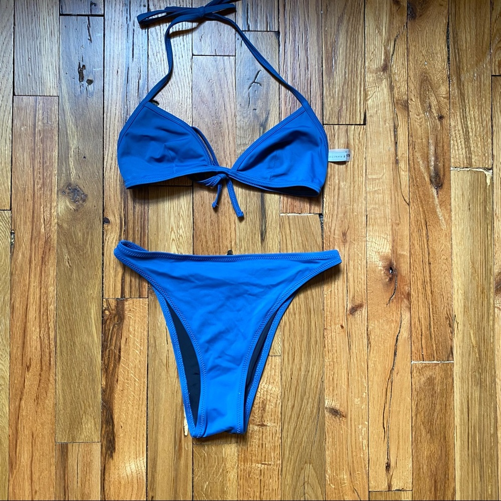 Solid & Striped Blue High-Waisted Bikini